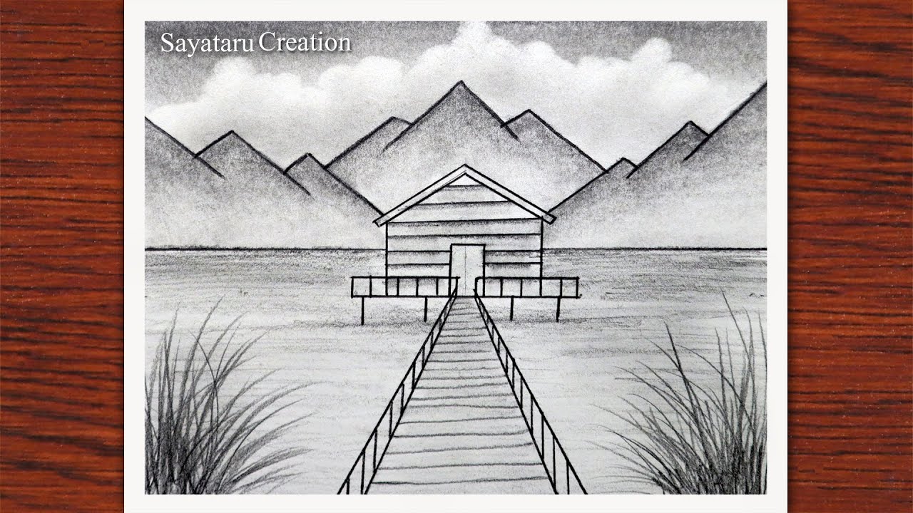 How to draw Simple landscape  Scenery with pencil, Pencil Sketch drawing 2021