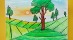 How to draw a scenery // Tea garden scenery drawing // Easy scenery drawing