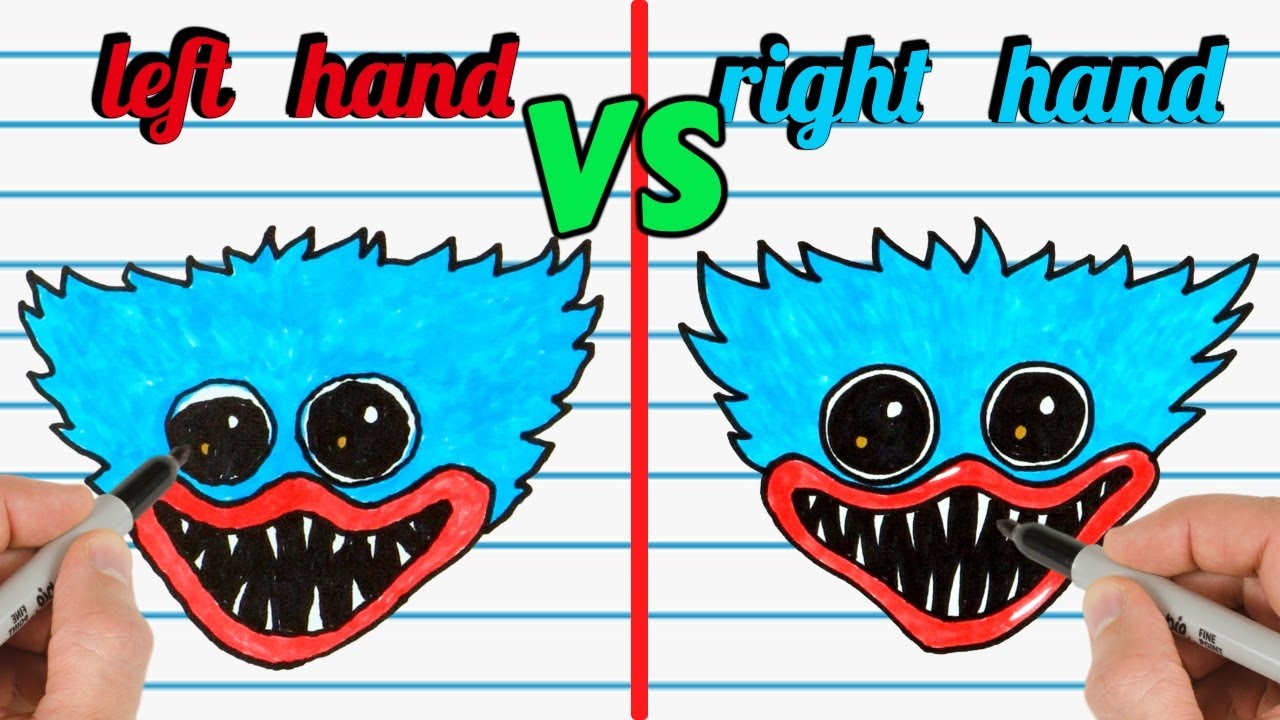Huggy Wuggy Left Hand VS Right Hand Challenge Drawing POPPY PLAYTIME