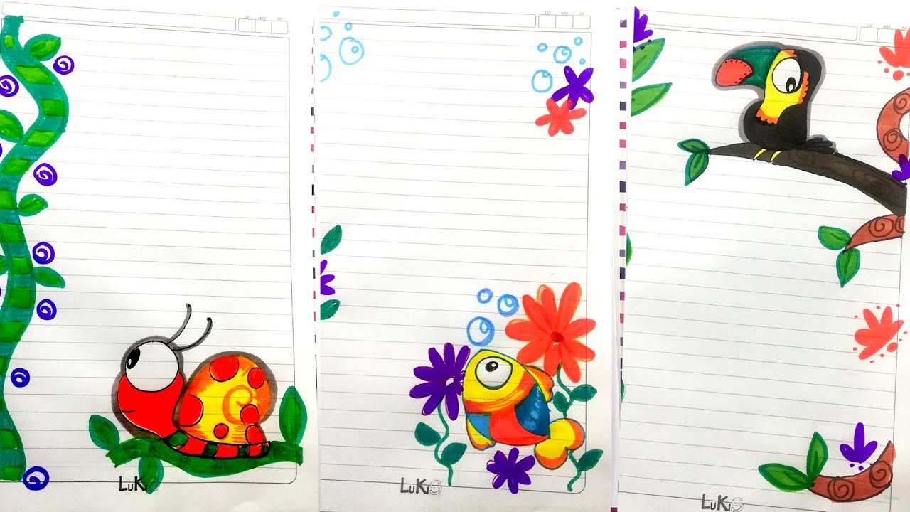 Ideas para marcar los cuadernos con margenes | bordes para cuadernos | Dibujos Yaye