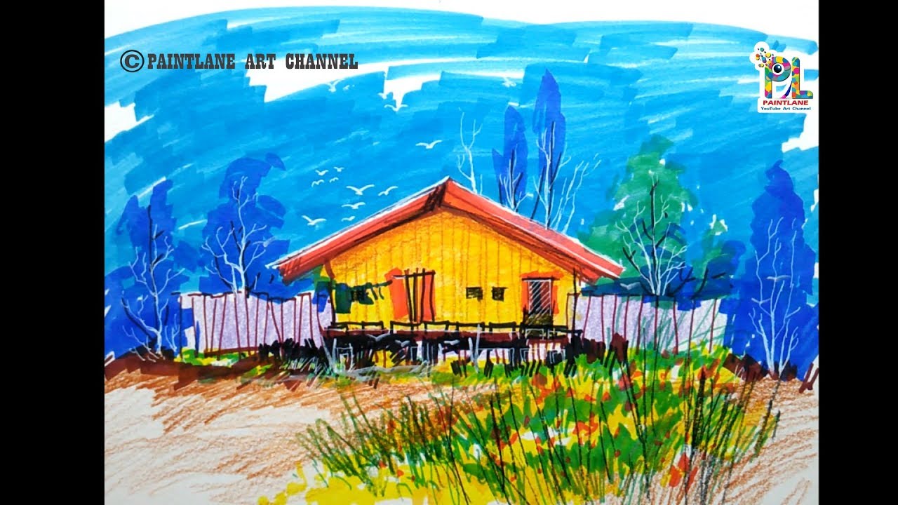Learn Simple and Easy Scenery Drawing For Beginners With paint Markers