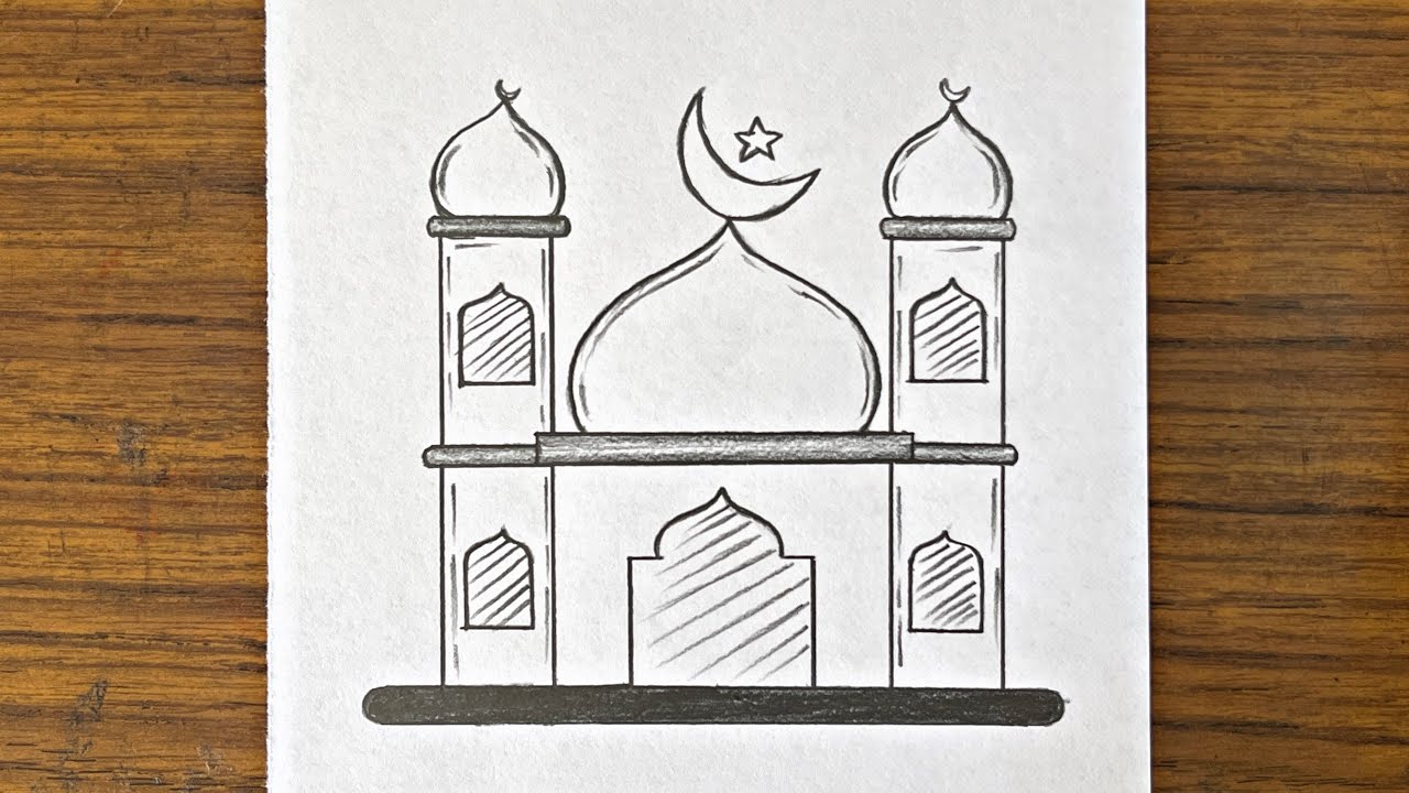 Ramadan drawing easy step by step | Ramadan mubarak drawing easy | Mosque drawings | Ramadan drawing