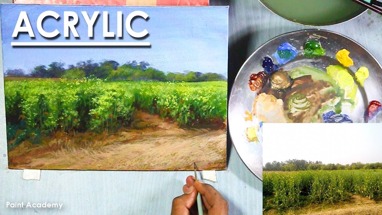 Acrylic Painting : A Composition on Mustard field | steps to follow