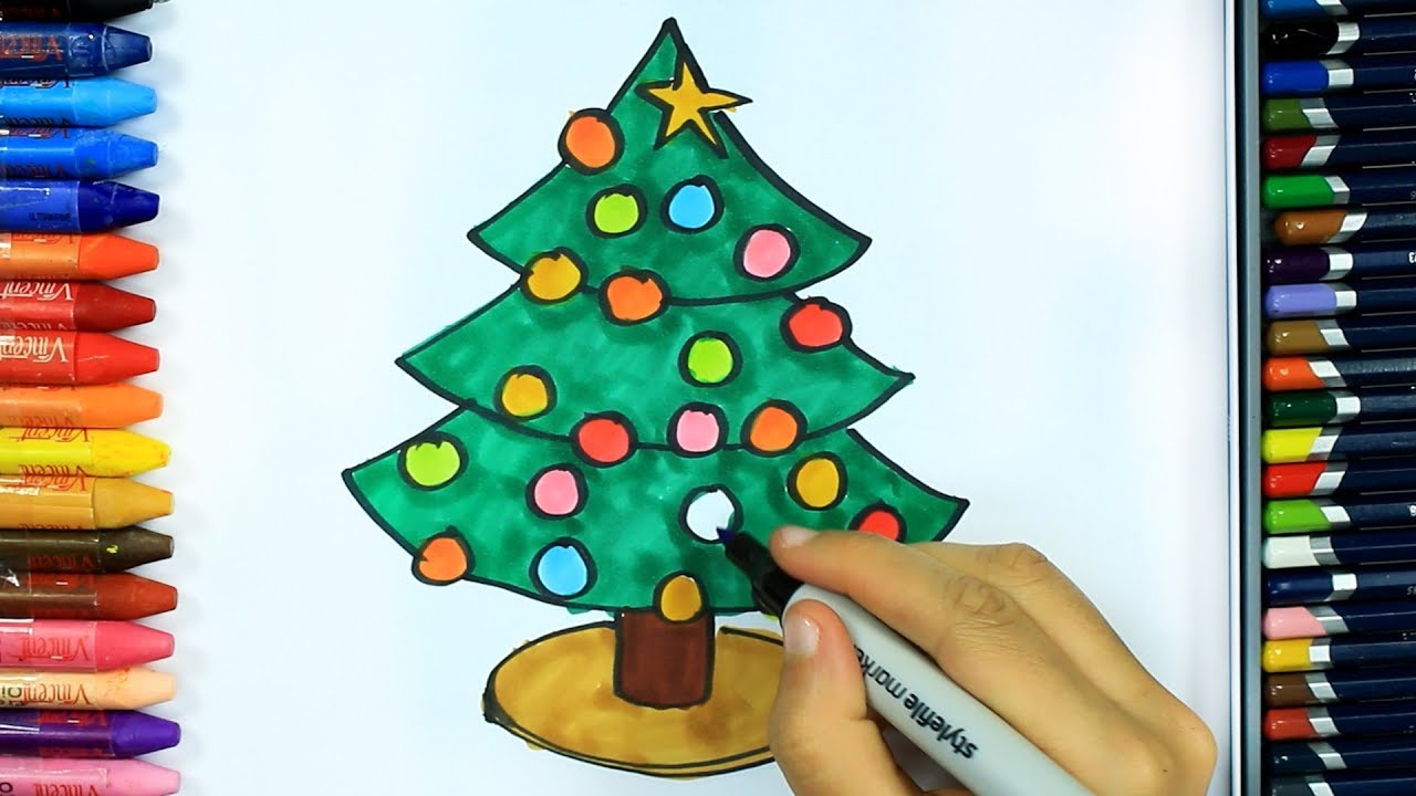 Cómo Dibujar y Colorear árbol de navidad - animales marinos - papá noel - ganado