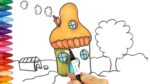 Dibujar un hongo casa juego de pintar con A Mi Burro | Cómo dibujar y colorear los para niños