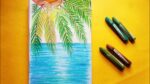 Easy seascape and beach landscape scenery drawing - Oil pastel drawing for beginners