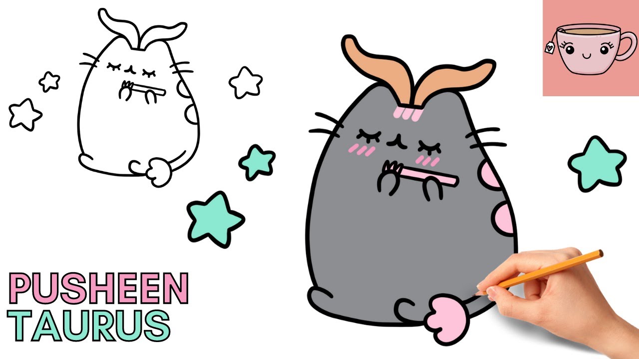 How To Draw Taurus Pusheen Cat | Horoscope | Cute Easy Step By Step Drawing Tutorial