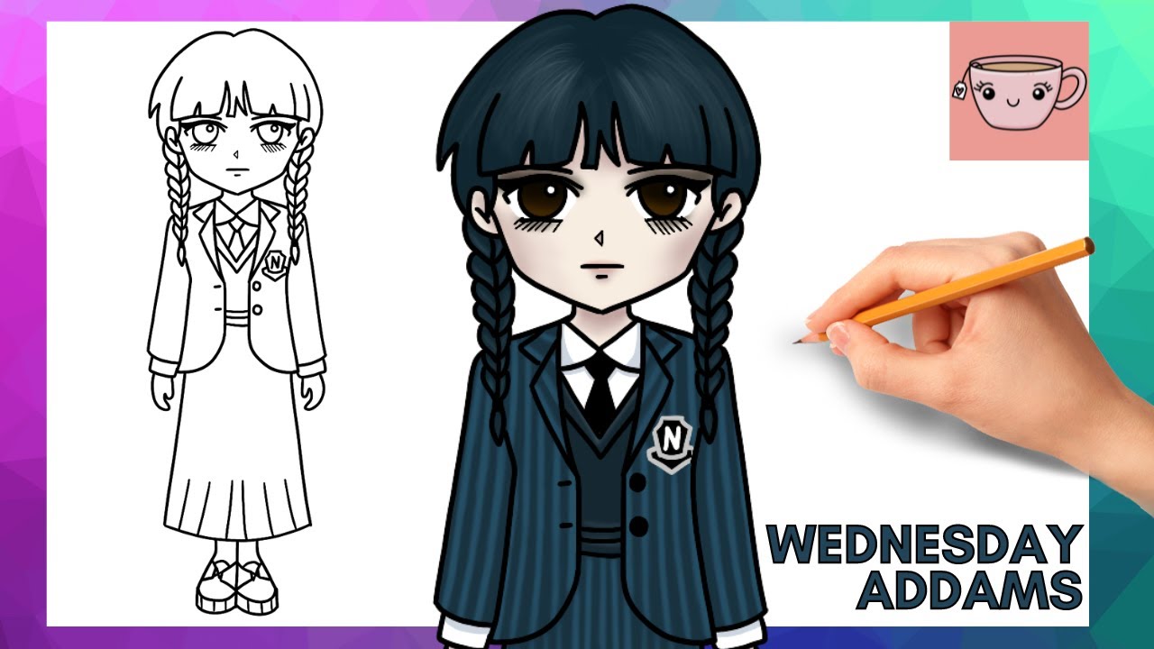 How To Draw Wednesday Addams in her school uniform | Cute Easy Step By Step Drawing Tutorial