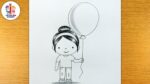 How to draw A Girl With Balloon easy sketch for beginners