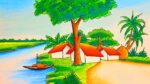 How to draw easy scenery drawing with oil pastel |draw-nature landscape village scenery easy drawing