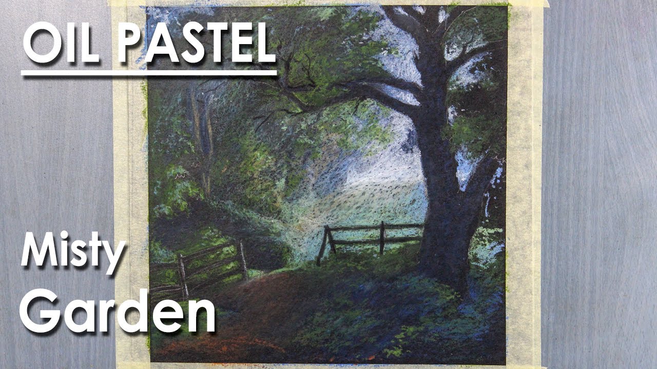 Misty Garden - Oil Pastel Drawing