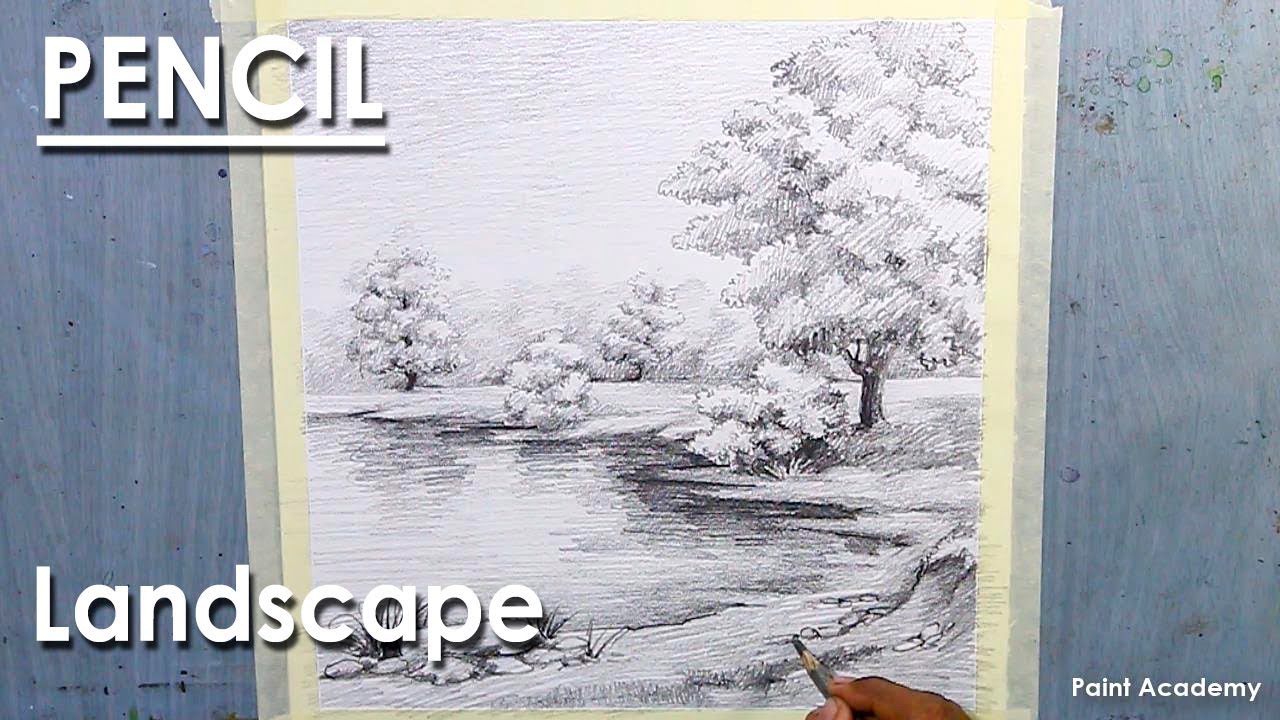 Pencil Drawing : A Tree Landscape Drawing