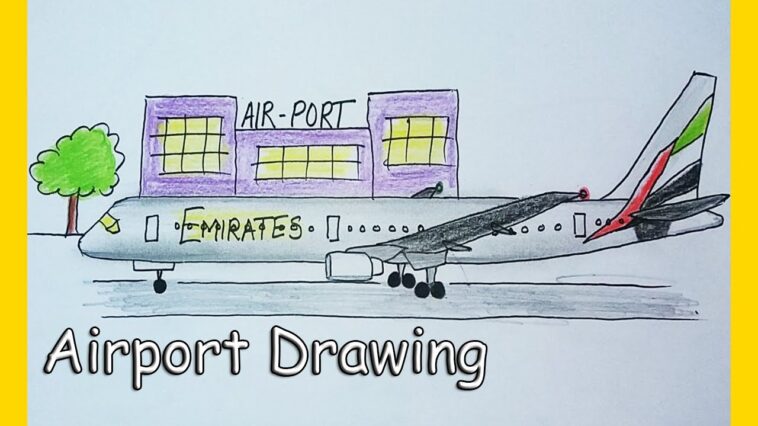 Apprenons à dessiner un aéroport pour les enfants | Dessin et coloriage faciles d'avion pour les enfants