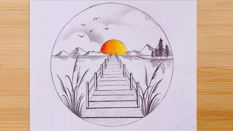 Comment dessiner le paysage du lever du soleil sur les montagnes - étape par étape ||  Croquis au crayon ||  paysage