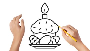 Comment dessiner un gâteau de Pâques avec des œufs et une bougie |  Dessins faciles