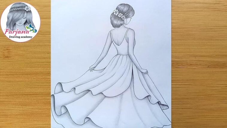 Comment dessiner une fille avec une belle robe - étape par étape ||  Esquisse au crayon pour débutants ||  Fille Dessin