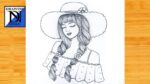 Comment dessiner une fille portant un grand chapeau - Dessin facile ||  Esquisse au crayon pour débutant ||  Dessin facile