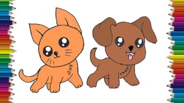 Cómo dibujar gatos y perros lindos y fáciles |  Dibujar animales para colorear