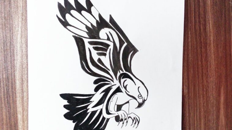 Cómo dibujar un tatuaje tribal de águila ||  Tutorial de dibujo de tatuajes