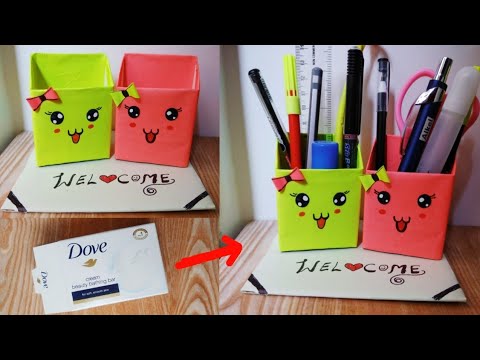 DIY Pen Stand Out Of Waste Soap Box/Waste Material Reuse Idea/Best out of Weast/DIY Desk Organizer