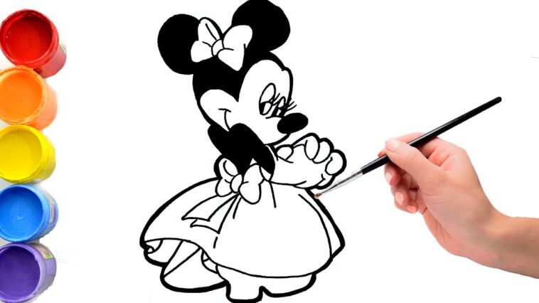 Drawing and coloring Minnie Mouse posing dressed as princess | Art colorkids