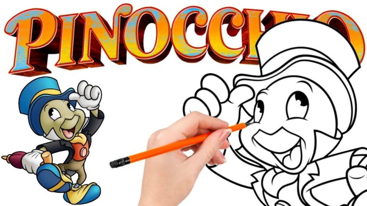 How to draw Jiminy Cricket, Pinocchio's conscience
