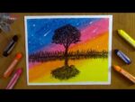 How to draw a NIGHT LANDSCAPE with oil pastel - Step by step