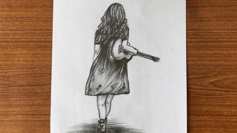 How to draw a girl with guitar easy step by step / Beautiful girl drawing step by step easy