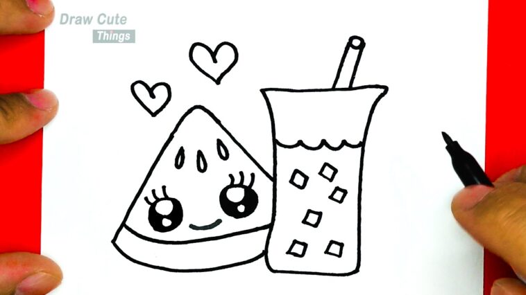 How to draw cute drinking, watermelon juice, step by step, draw cute things