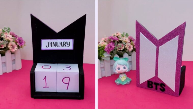 How to make BTS desk calendar / diy calendar / diy bts crafts / paper craft for school / Kpop crafts