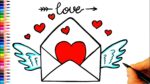 Mektup Zarfı Çizimi 💌 Kanatlı Kalpli Mektup Çizimi - How To Draw a Cute Love Envelope