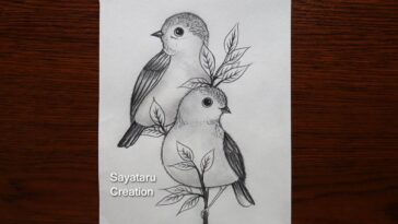 Paysage de deux petits oiseaux Dessin au crayon, Dessin étape par étape pour les débutants