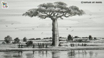 Un dessin au crayon et un ombrage d'arbre géant roi dans l'art de la nature