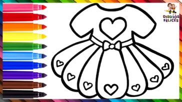 Draw and Color a Dress With Hearts 👗❤️🧡💛💚💙💜🌈 Drawings For Kids